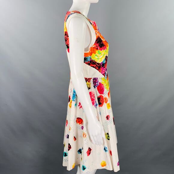 PRABAL GURUNG Size 8 White Multi Color Cotton Blend Floral Sleeveless Dress - Picture 3 of 7